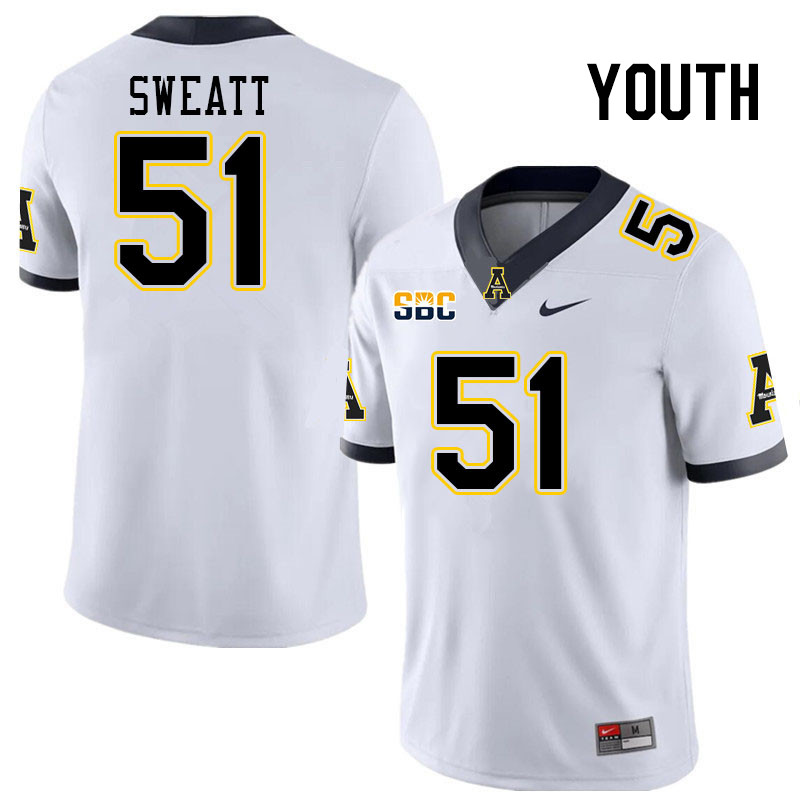Youth #51 Cayden Sweatt Appalachian State Mountaineers College Football Jerseys Stitched Sale-White